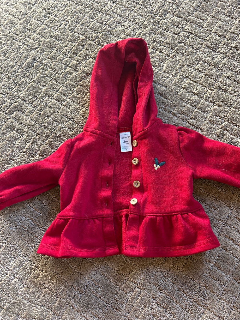 Carter's Hooded Peplum Cardigan - Bright Red like  new